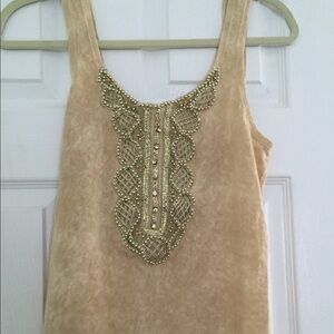 COPY - FREE PEOPLE tan tank with gold beading detail